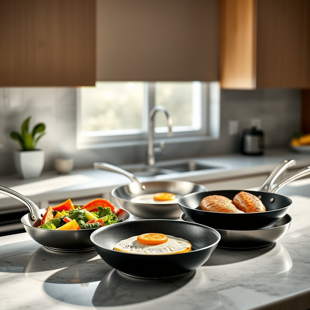 PFAS free cookware on a modern kitchen countertop