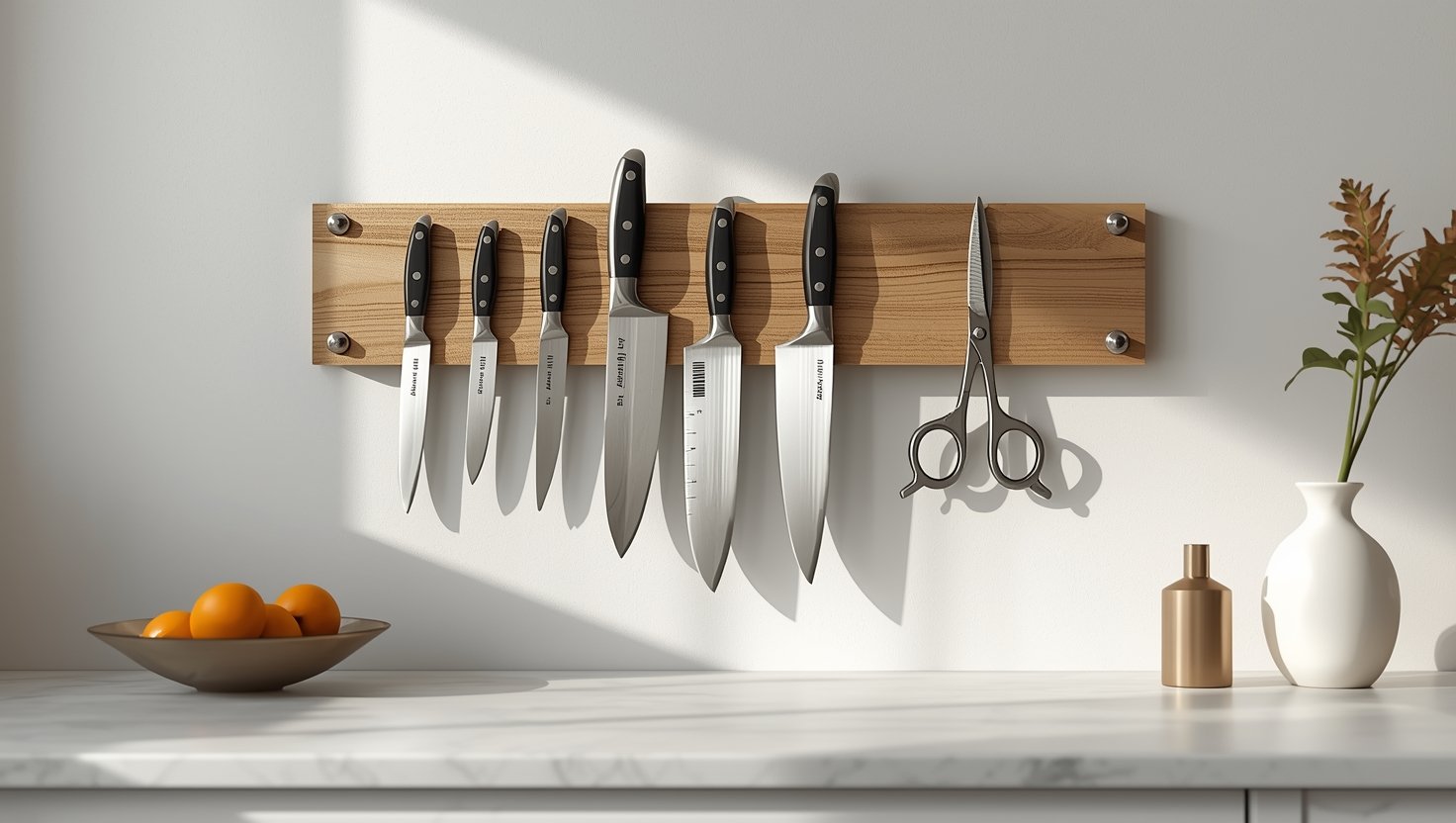 Magnetic Knife Strip Wall: 7 Amazing Ways to Organize Your Kitchen (Proven Guide) 1 magnetic knife strip wall on a modern kitchen countertop