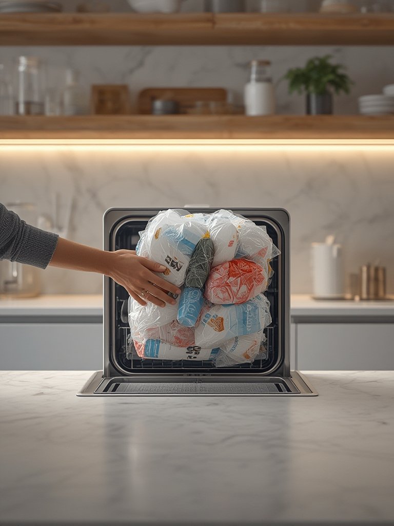 soft plastic compactor kitchen for household waste - illustration