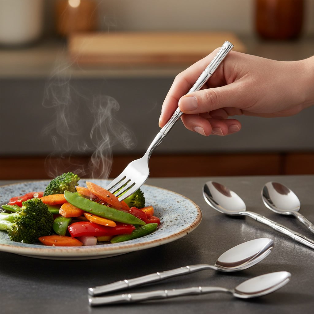 Bamboo flatware in action