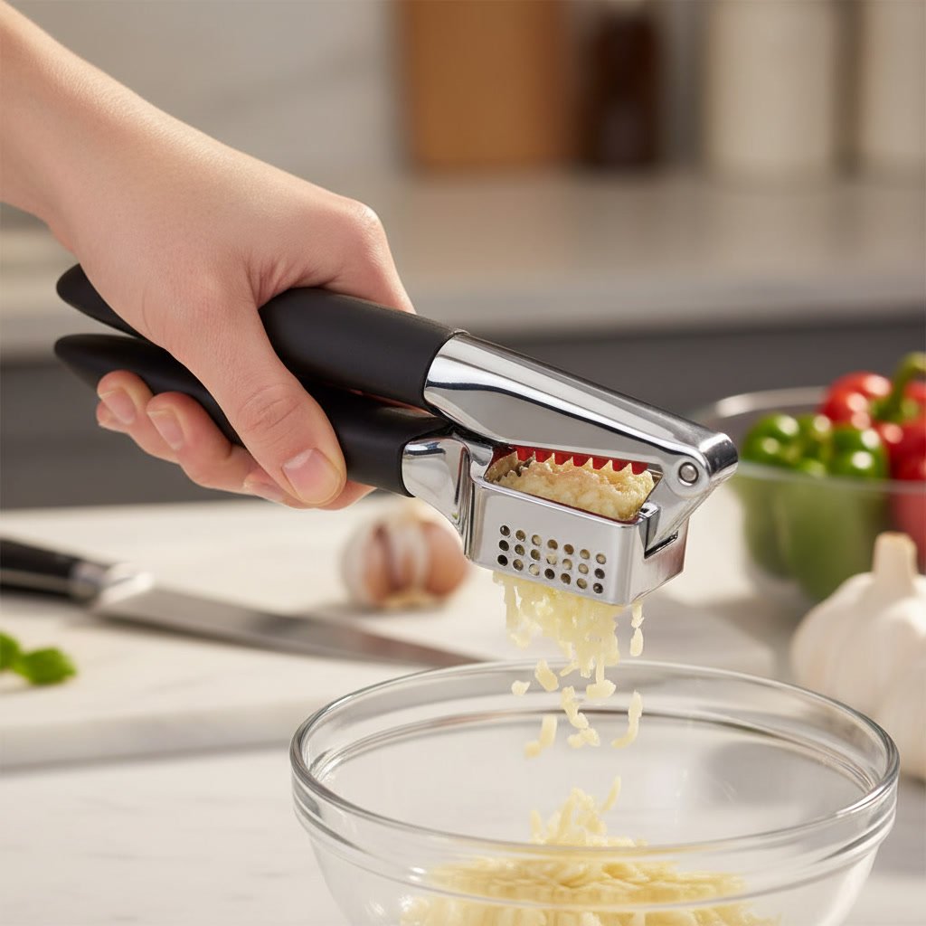 garlic press in action