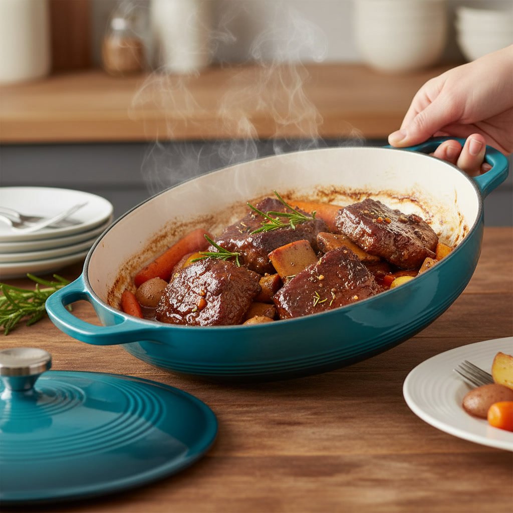 enamel braiser in action