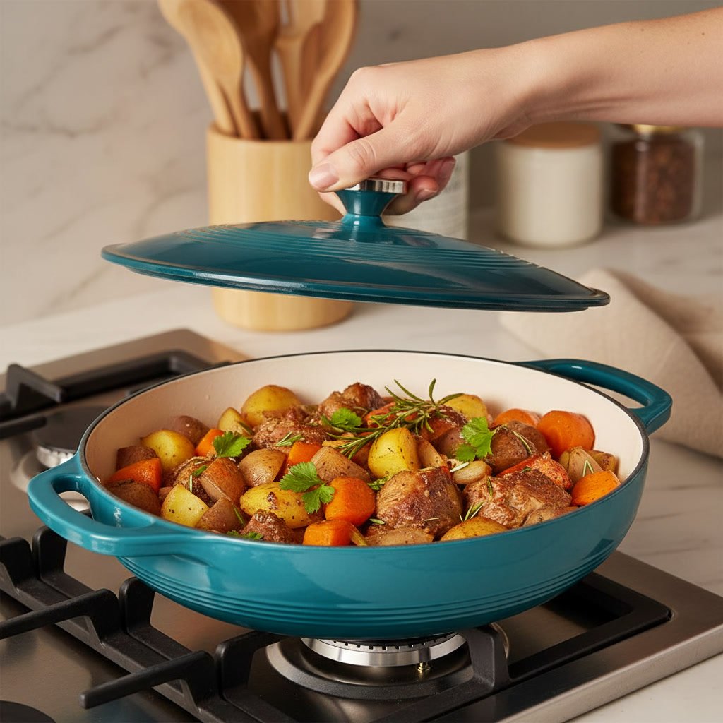 enamel braiser in action