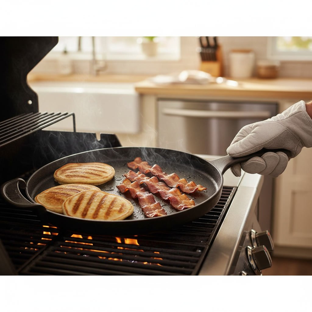 bbq griddle in action