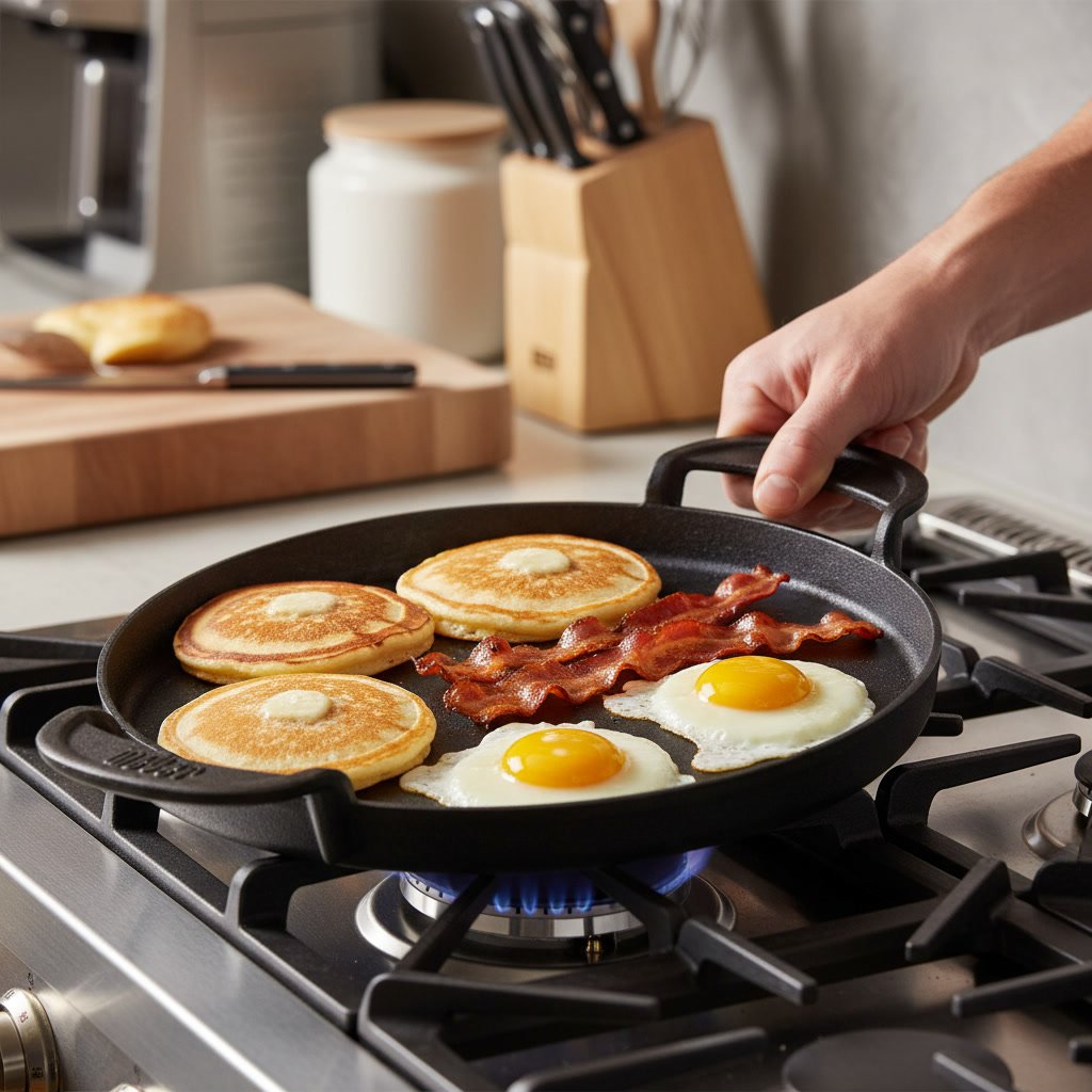 bbq griddle in action