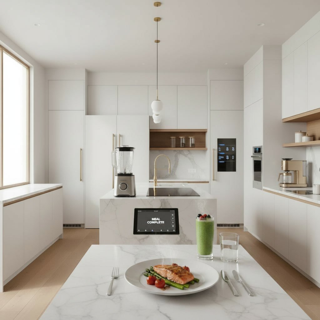 smart kitchen ecosystem in a modern kitchen setting