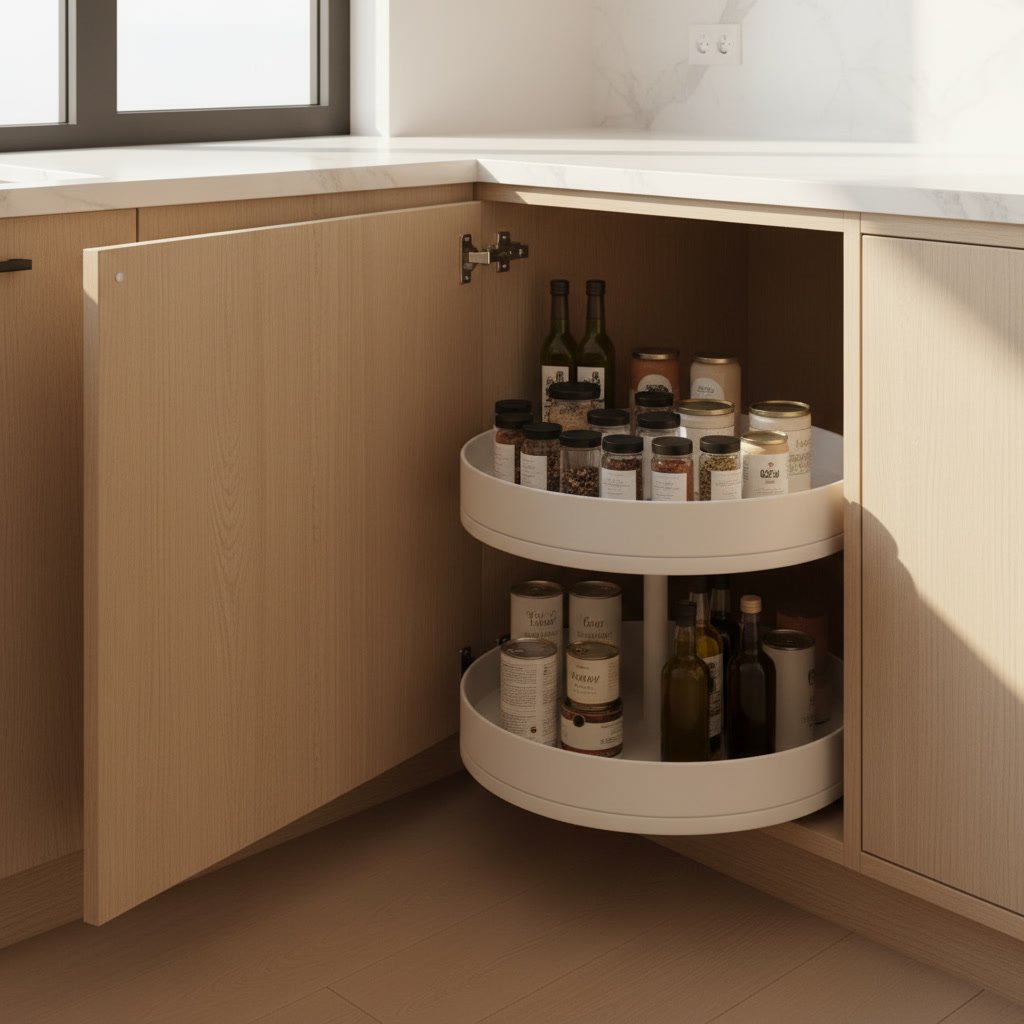 lazy susan cabinet organizer close-up detail