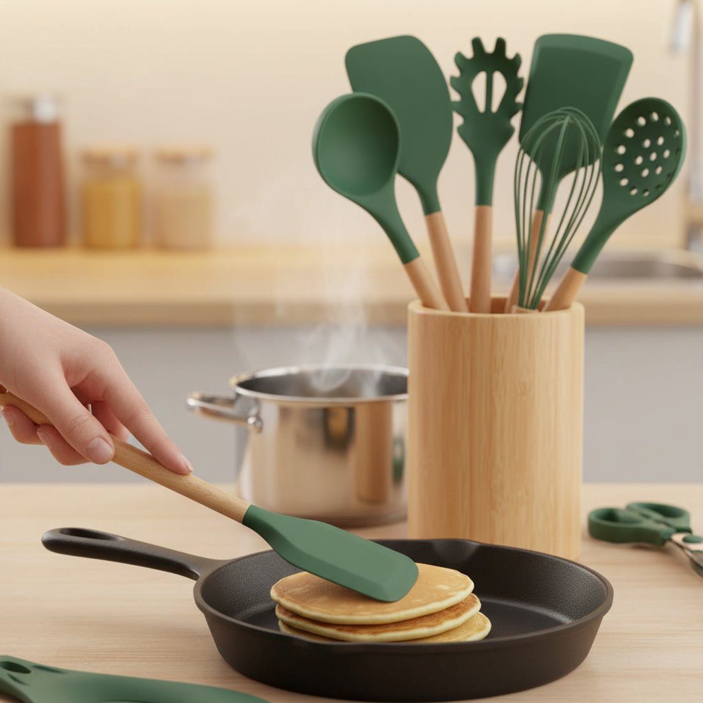 silicone utensils in action