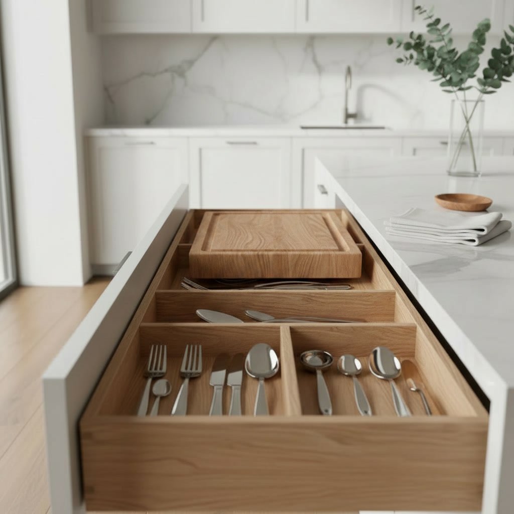 kitchen drawer dividers in a modern kitchen setting